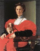 BRONZINO, Agnolo Portrait of a Lady with a Puppy f oil on canvas